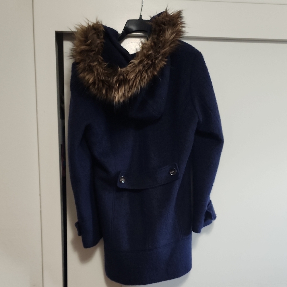 Calvin Klein Blue Wool Blend Coat Faux Fur Hood Winter Jacket - Picture 7 of 11